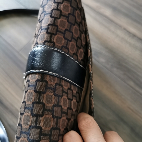 Brown GEOMETRIC printed canvas and leather messenger crossbody bag - Picture 6 of 13